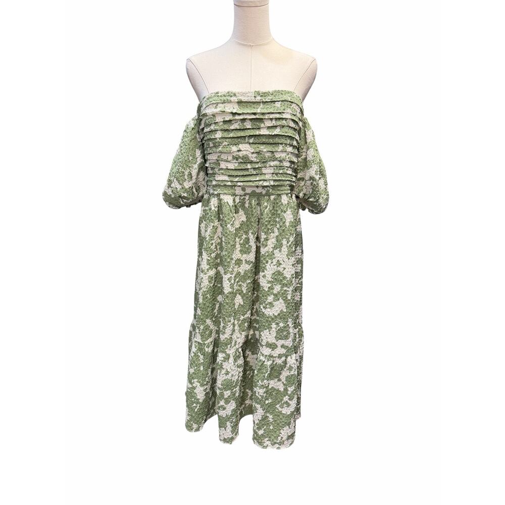 Abercrombie & Fitch Emerson Off the Shoulder Midi Dress Sage Floral - Picture 2 of 4
